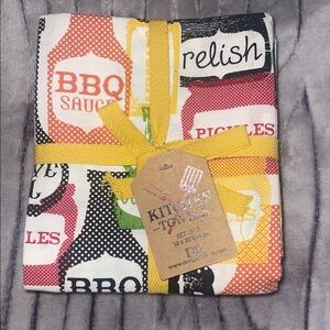 Kitchen Towels Set - BBQ Sauce & Relish Design in Yellow, Red, Black